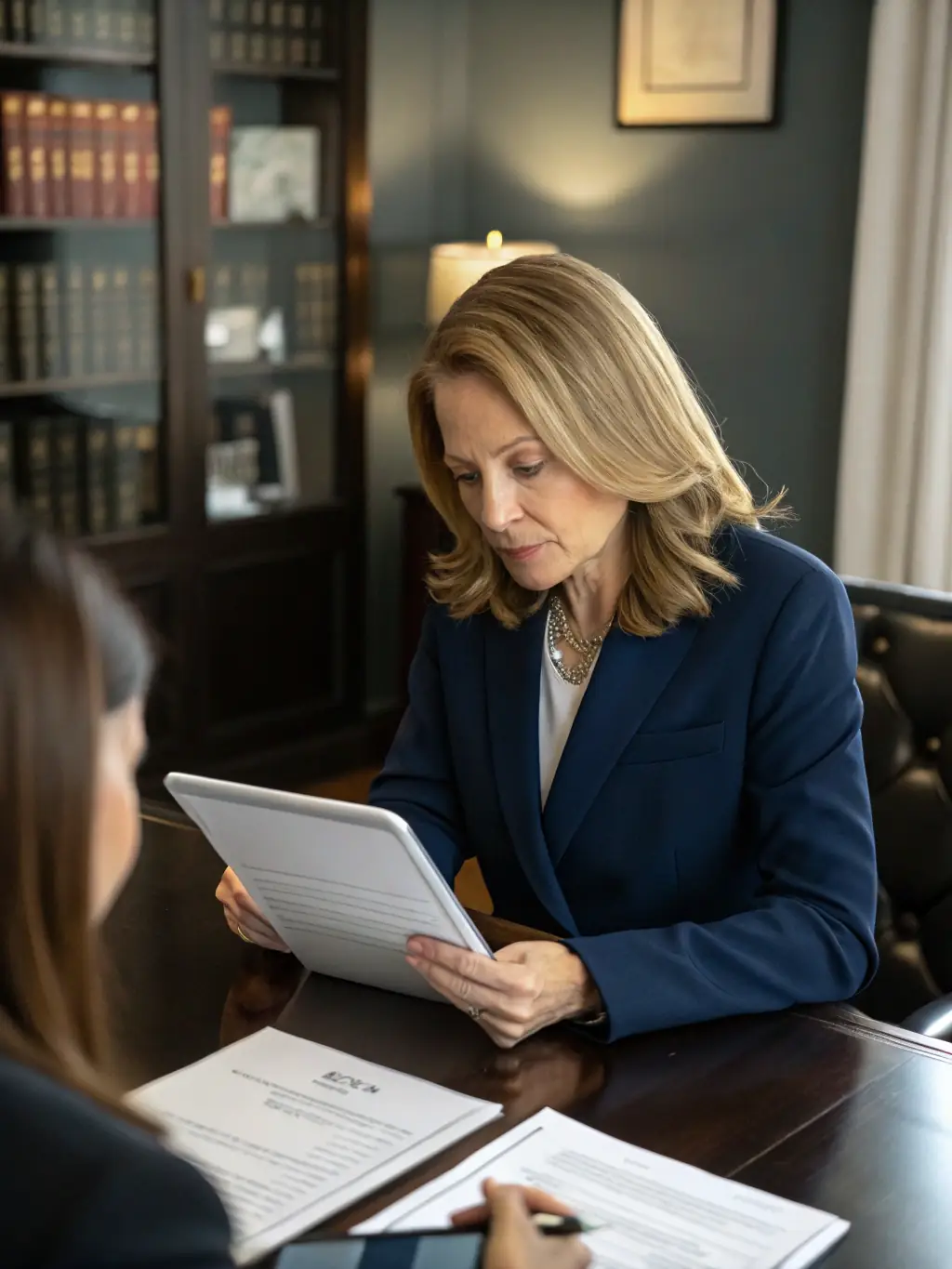 A ColumbusMigrate consultant reviewing documents with a client in a modern office setting, emphasizing the personalized service and attention to detail provided by the company.